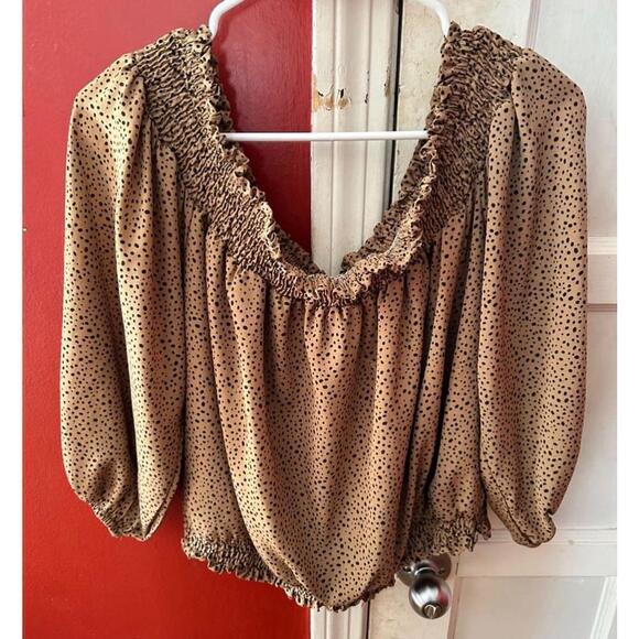 Shein Brown Polka Dot Off Shoulder Blouse Women’s Size XL - Picture 9 of 10